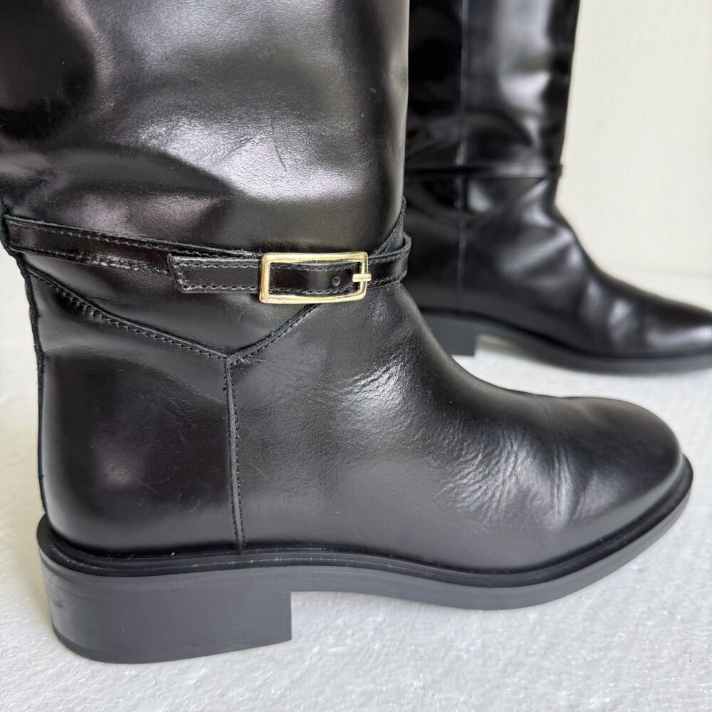 Mango MNG Women's Riding Style Black Leather Buckles Boots Size EU 40 US 9-9.5 - Picture 5 of 14